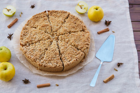 Freshly baked homemade double crutsed apple crumb pie.の写真素材