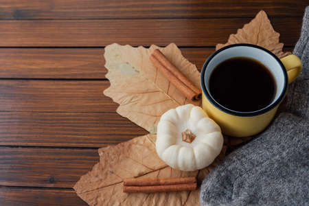 Autumn still life on dark wooden rustic background.の写真素材