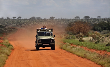 Jeep safari is a popular activity in Tsavo national park, Kenyaのeditorial素材