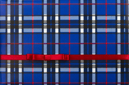 Tartan background texture with red ribbon and small bowの写真素材