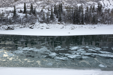 Ice above Katun River, Altai Mountainsの写真素材