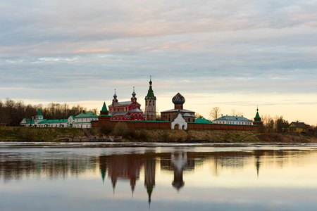 Saint Nicholas Monastery for Men in Staraya Ladoga, view from a bank of Volkhov river at dawn.の写真素材