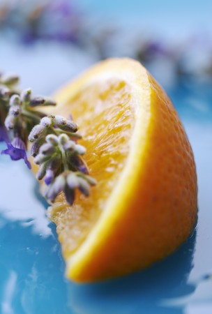 closeup of orange and lavender, very shallow focusの写真素材