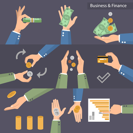 banners set with business process and success elements isolated vector illustrationのイラスト素材