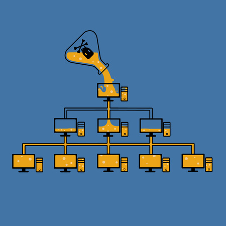 hacking computers sending spam damage to computers, introduction of wormsのイラスト素材