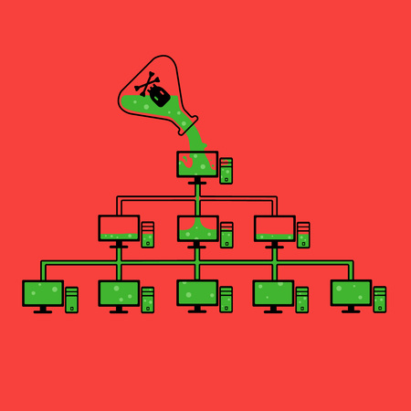 hacking computers sending spam damage to computers, introduction of wormsのイラスト素材