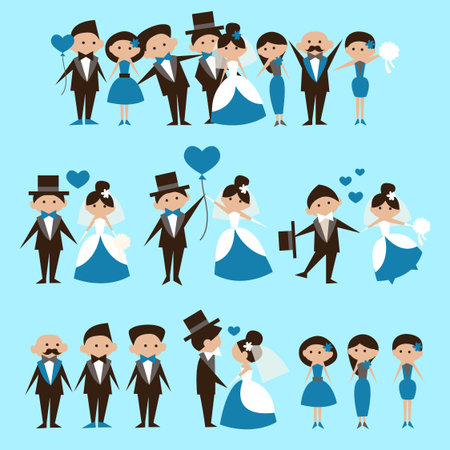 wedding card template,loving couple, witnesses and relativesのイラスト素材