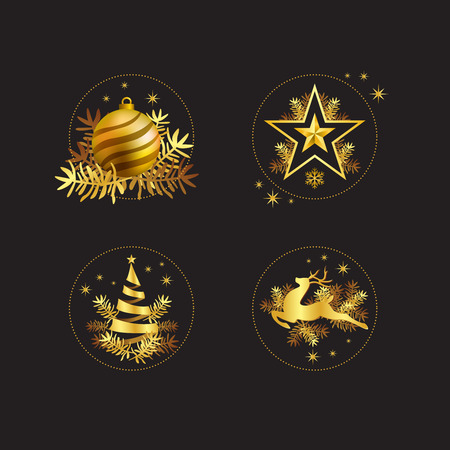 Golden christmas decoration, icons and symbols Happy New Year and Christmasのイラスト素材