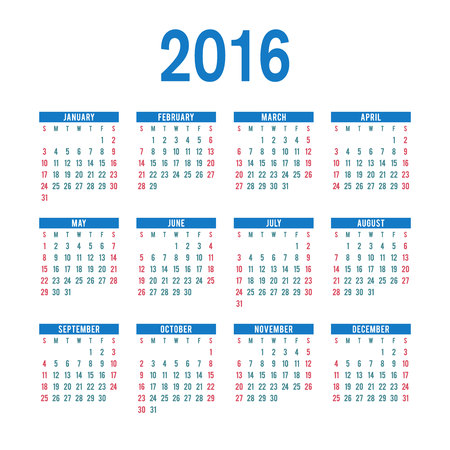 calendar template,words in the English blue, new year 2016のイラスト素材