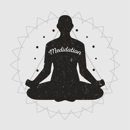 Meditation black silhouette of a man, healthy lifestyle and exerciseのイラスト素材