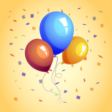 Balloons and confetti, background template for birthdayのイラスト素材