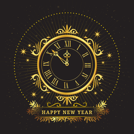 Retro golden watch happy New Year, Vintage mechanismのイラスト素材