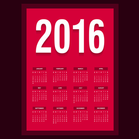 calendar 2016 , calendar template to the office with a red backgroundのイラスト素材