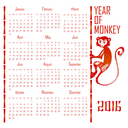 Red calendar year of the monkey 2016, the template for the new yearのイラスト素材