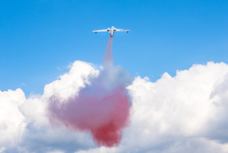 Russia's amphibious aircraft Beriev Be-200ES dropped "water bomb" as imitation of wildfire extinguishing during airshow in Gelendzhik,Krasnodar region,Russia,September 25,2016のeditorial素材