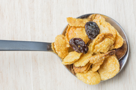 Mix cereal corn flakes on a spoonの写真素材