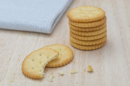 Crackers on a wooden table