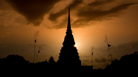 Buddhist pagoda silhouette in Thailandの写真素材