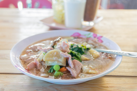 Thai Food, Fried noodle with pork and broccoliの写真素材