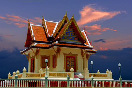 Phraphuttha Angkhirot Dhamma Hall landmark of Rayong, Thailand in twilight time.の写真素材
