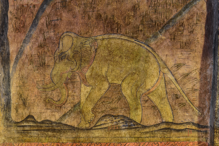 Nan, Thailand - 2016-12-24 : Wall paintings, ancient elephant in Phumin temple, Nan province.のeditorial素材