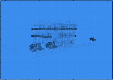 3D architecture my sketch design on blueprint.