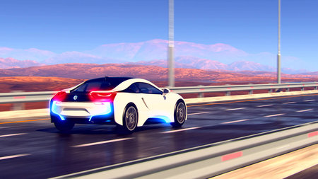 Future car going on the road 4k animation