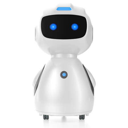 Robot home helper. Smart little robot, on wheels and smart screen. 3d illustrationの写真素材