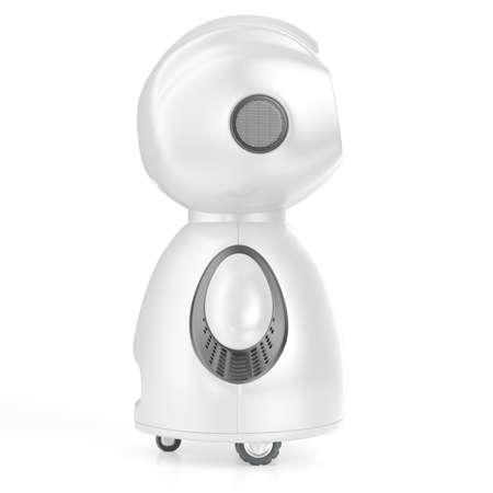 Robot home helper. Smart little robot, on wheels and smart screen. 3d illustration.の写真素材