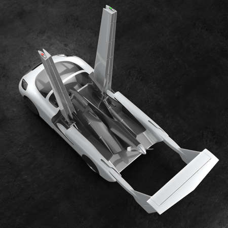 Concept of a flying car. Flying car. Studio render. 3D illustration.の写真素材