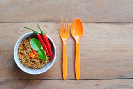 Thai noodles food mama background wood wallpaper Asian vegetableの写真素材