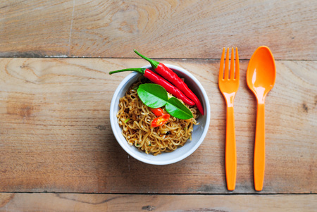 Thai noodles food mama background wood wallpaper Asian vegetableの写真素材