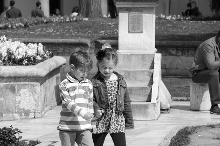 ISTANBUL, TURKEY - APRIL 13: boy and girl walk togeter, Turkey on April 13, 2015.のeditorial素材