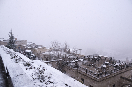 Snow was falling in cityの写真素材