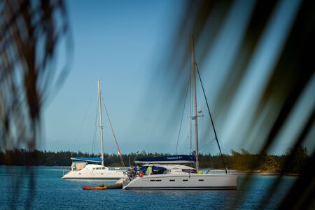 CAYO LARGO, CUBA - DECEMBER 11, 2011: Yacht - Catamaran in the tropical sea. Yachting Luxury Sailing.のeditorial素材