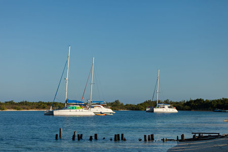 CAYO LARGO, CUBA - DECEMBER 11, 2011: Yacht - Catamaran in the tropical sea. Yachting Luxury...