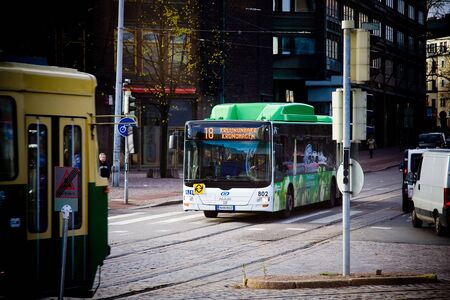 HELSINKI, FINLAND - OCTOBER 29, 2008: Public transport, retro tram in Helsinki cityのeditorial素材