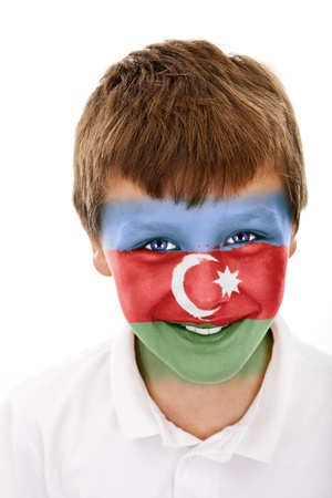 Young boy with azerbaijan flag painted on his faceの写真素材