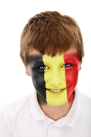 Young boy with Belgium flag painted on his faceの写真素材