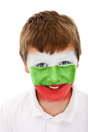 Young boy with bulgaria flag painted on his faceの写真素材