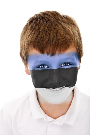 Young boy with estonia flag painted on his faceの写真素材
