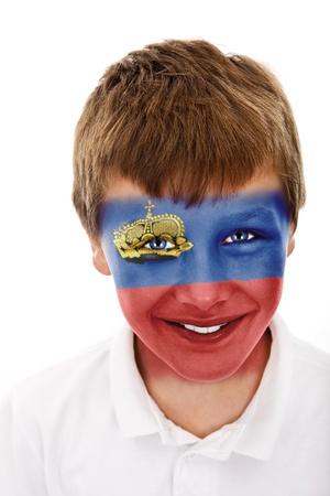 Young boy with liechtenstein flag painted on his faceの写真素材