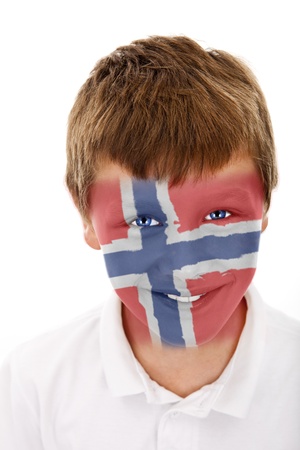 Young boy with norway flag painted on his faceの写真素材