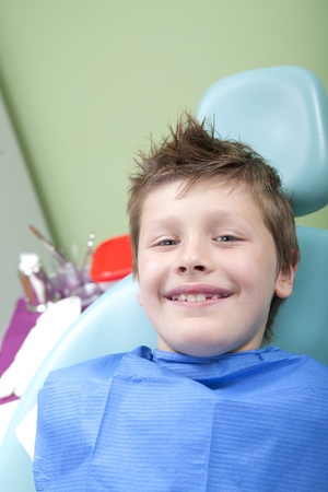 Young boy in a dental surgeryの写真素材