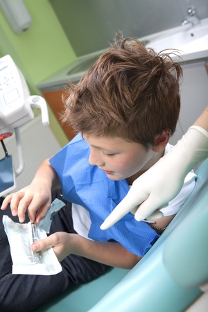 Young boy in a dental surgeryの写真素材