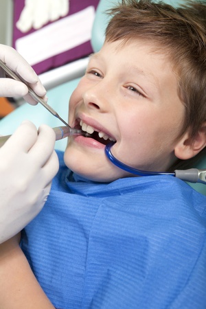 Young boy in a dental surgeryの写真素材