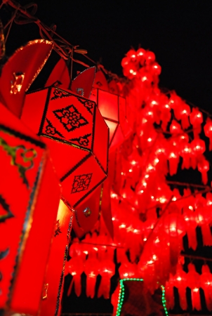 Fire lamp or floating lantern in Yipeng festival at Loy krathong Day, Chiangmai in Thailandのeditorial素材