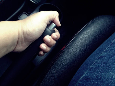 For safety in the car should be put on the hand brake of the car, because it may cause an accident.の写真素材