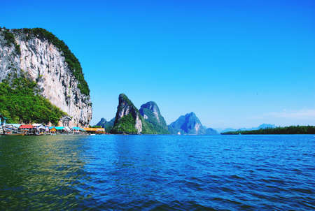 In the midst of nature and the vast river, there are many small islands around.の写真素材