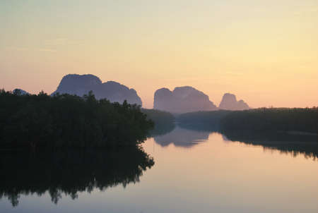 In the midst of nature and the vast river, there are many small islands around.の写真素材